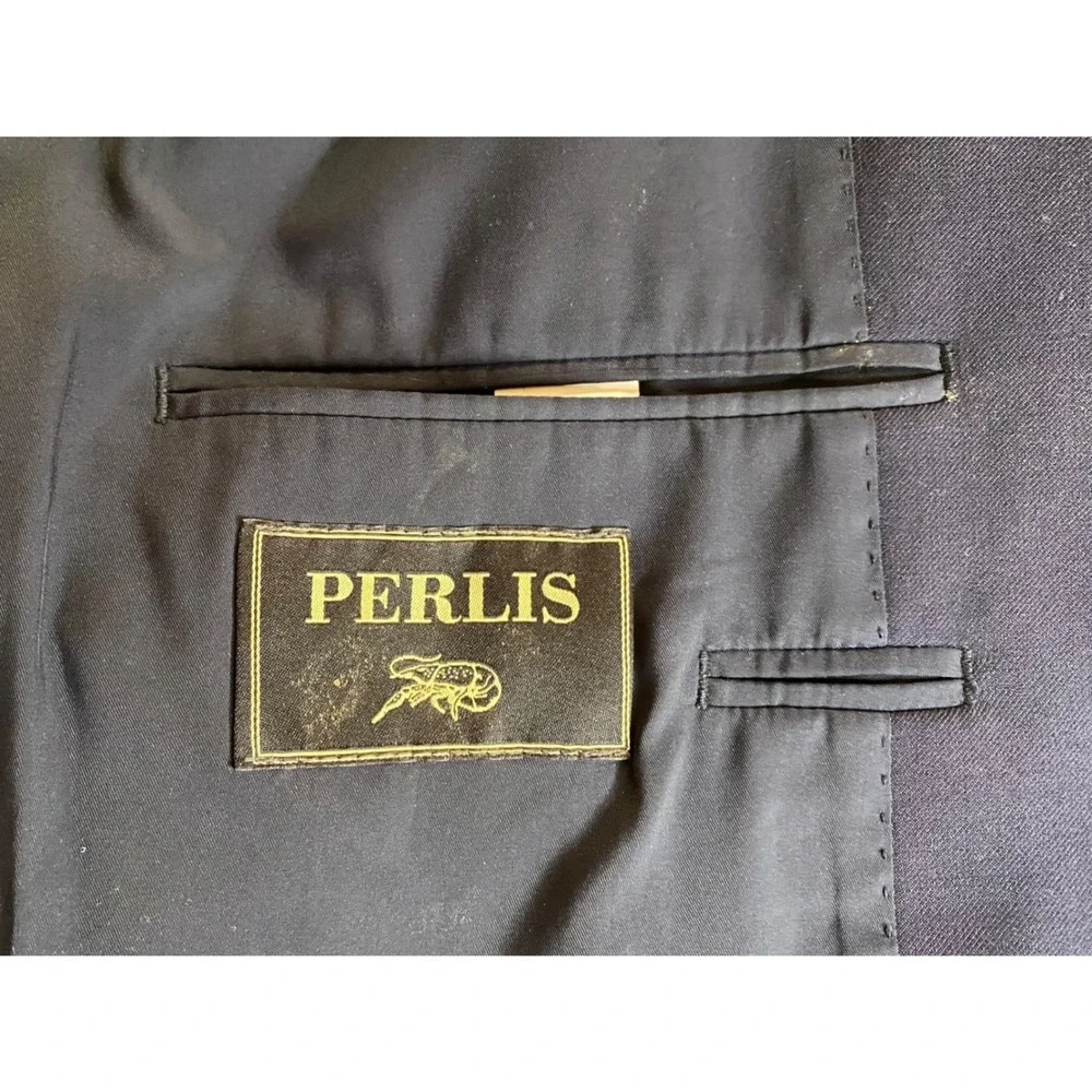 Perlis Mens Navy Blue 100% Wool Gold Buttons Blazer Jacket 38R 38 Regular